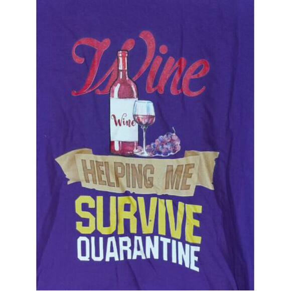 Wine Helping Me Survive Quarantine T-Shirt-Unisex Funny Quotes Shirt Purple XL - Picture 3 of 4